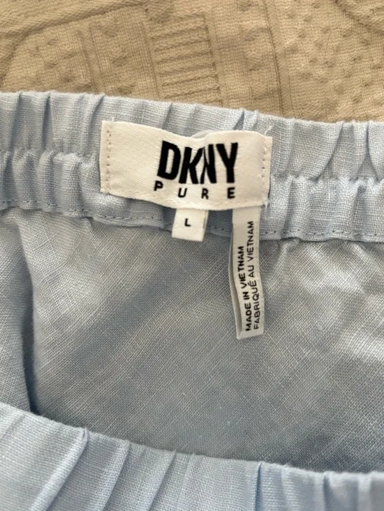DKNY blue linen aline skirt size L elastic waistband - Picture 4 of 4